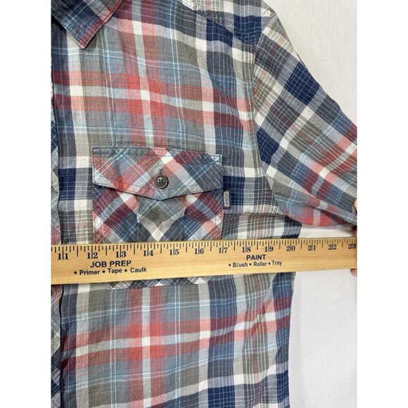 Outdoor Research Jinx Button Shirt Men’s Medium Gray Red Blue Plaid Short Sleeve - Picture 8 of 9